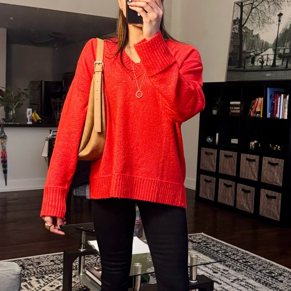 American Eagle Red V Neck Sweater